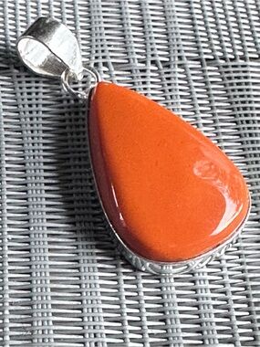 Artisan RED JASPER OCHRE COLORED Orange Teardrop Pendant Necklace